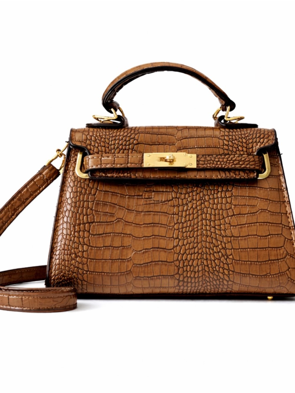 Stassi x Missguided | Brown Croc Embossed Mini Top Handle Crossbody Bag